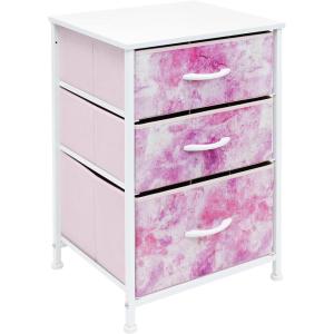 imageSorbus Nightstand Storage Organizer with 3 Drawers  Kids Girls Boys Bedroom Furniture Storage Chest for Clothes Closet Organization  Steel Frame Wood Top Fabric Bin Pastel Tiedye BluePinkTiedye Pink