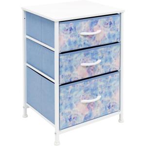 imageSorbus Nightstand Storage Organizer with 3 Drawers  Kids Girls Boys Bedroom Furniture Storage Chest for Clothes Closet Organization  Steel Frame Wood Top Fabric Bin Pastel Tiedye BluePinkTiedye Blue