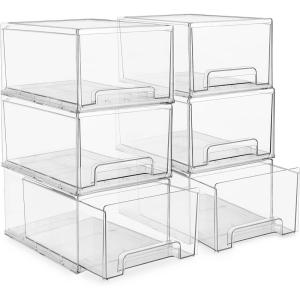imageSorbus Small Wide Clear Stackable Storage Drawers  6Pack Plastic Organizer Bins with Handles  Stackable PullOut Storage Drawers for Closet Pantry Office Bathroom Craft and Toy Organization