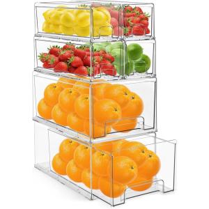 imageSorbus Fridge Drawers  Clear Stackable Pull Out Refrigerator Organizer Bins  Food Storage Containers for Kitchen Freezer Vanity ampamp Fridge 6 Pack  1 Large 2 Small Stackable Drawer Bins