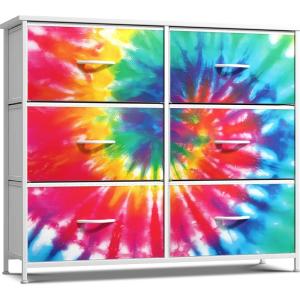 imageSorbus Dresser with 6 Drawers  Furniture Storage Tower Unit for Bedroom Hallway Closet Office Organization  Steel Frame Wood Top Easy Pull Fabric Bins 6Drawer TieDye