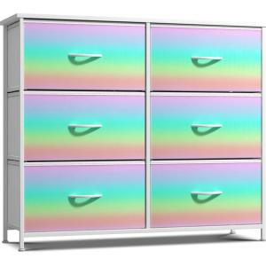 imageSorbus Dresser with 6 Drawers  Furniture Storage Tower Unit for Bedroom Hallway Closet Office Organization  Steel Frame Wood Top Easy Pull Fabric Bins 6Drawer Rainbow