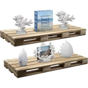 imageSorbus Floating Shelves  Rustic Farmhouse Wall Mount Ledge Storage Shelf Organizer for Home Dcor Living Room Bathroom Bedroom Nursery etc Set of 2 Maple