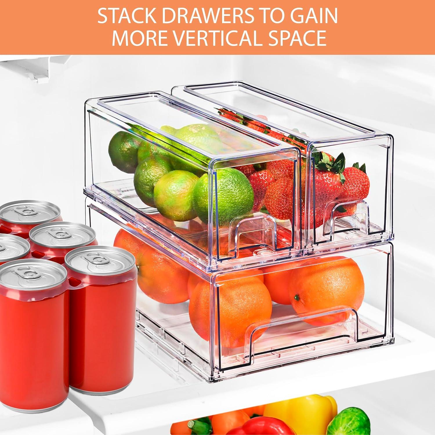 imageSorbus Fridge Drawers  Clear Stackable Pull Out Refrigerator Organizer Bins  Food Storage Containers for Kitchen Freezer Vanity ampamp Fridge 6 Pack  1 Medium 2 Small Stackable Drawer Bins
