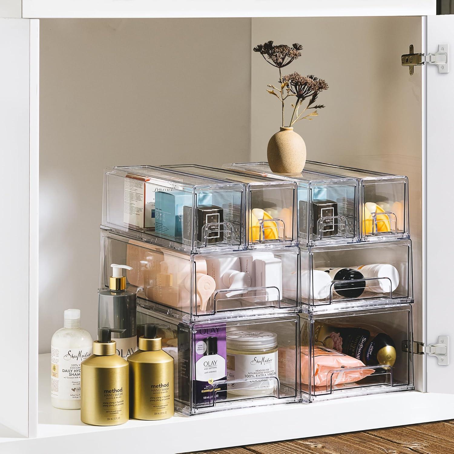 imageSorbus Fridge Drawers  Clear Stackable Pull Out Refrigerator Organizer Bins  Food Storage Containers for Kitchen Freezer Vanity ampamp Fridge 6 Pack  1 Medium 2 Small Stackable Drawer Bins