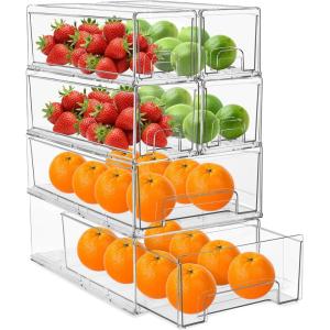 imageSorbus Fridge Drawers  Clear Stackable Pull Out Refrigerator Organizer Bins  Food Storage Containers for Kitchen Freezer Vanity ampamp Fridge 6 Pack  1 Medium 2 Small Stackable Drawer Bins