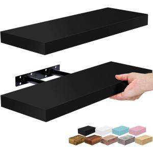 image:imageSorbus Floating Shelves for Wall  16 Inch Floating Shelf for Kitchen Bedroom Living Room Bathroom Home amp Wall Decor  Mounted Bathroom Shelves with Invisible Brackets Breezy Blue 4 PackBlack
