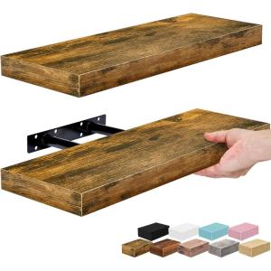 image:imageSorbus Floating Shelves for Wall  16 Inch Floating Shelf for Kitchen Bedroom Living Room Bathroom Home amp Wall Decor  Mounted Bathroom Shelves with Invisible Brackets Breezy Blue 4 PackRustic Brown