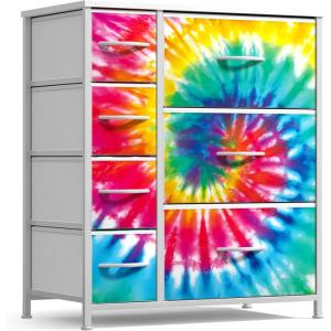 image:imageSorbus Dresser with 7 Drawers  Furniture Storage Chest for Kids Teens Bedroom Nursery Playroom Clothes Toys  Steel Frame Wood Top Tiedye Fabric Bins 7Drawer TiedyeDark Tiedye