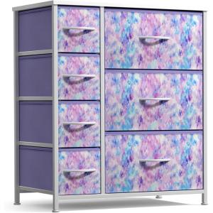 image:imageSorbus Dresser with 7 Drawers  Furniture Storage Chest for Kids Teens Bedroom Nursery Playroom Clothes Toys  Steel Frame Wood Top Tiedye Fabric Bins 7Drawer TiedyeBluePinkPurple