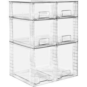 image:imageSorbus Stackable Clear Storage Drawers 6 Pack 2 Wide  4 Small PullOut Organizer Bins  Plastic Drawer Organizers for Bathroom Vanity Makeup Under Sink amp Countertop Organization2 Large  2 Medium  2 Small