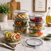 image:imageSorbus 16pc Glass Meal Prep Containers Set  8 Round 32oz Containers with Airtight Lids  Freezer Dishwasher Oven Safe  Reusable Food Storage Bowls 4 Cup Capacity for Meal Prep and Storage PinkGray Vented Lid