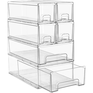 image:imageSorbus Large Clear Stackable Storage Drawers  6Pack Plastic Organizer Bins with Handles  Stackable PullOut Storage Drawers for Closet Pantry Office Bathroom Craft and Toy Organization2 Medium4 Small