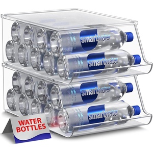 image:imageSorbus Water Bottle Organizer for Fridge with Lid  Holds 9 Bottles  Stackable Drink Organizer for Refrigerator Pantry or Countertop  Clear BPAFree Plastic Bottle Storage Holder 4 PackBottle