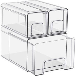image:imageSorbus 1 Medium amp 2 Small Clear Stackable Storage Drawers Plastic Organizer Bins with Handles PullOut Drawers for Bathroom Closet Medicine Cabinet Pantry Storage Baby Bottle Organizer1 Large  2 Small
