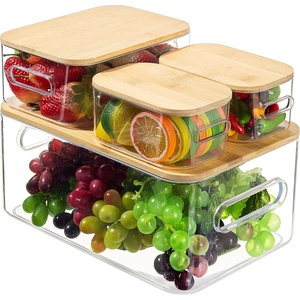 image:imageSorbus Organizer Bins with EcoFriendly  Bamboo lids Kitchen Pantry Organization Storage bins for fridge freezer Food Storage containers for organizing Cabinet Organizers