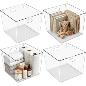 image:imageSorbus Clear 135x135 Cube Storage Bins 2 Pack Extra Large Square Organizer Bins with Handles Plastic Storage Containers for Cube Storage Closet Shelf amp Home Organization BPAFree4 Pack