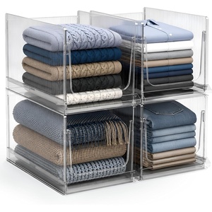 image:imageSorbus Stackable Storage Bins 4 Pack  Extra Large Clear Closet Organizers and Storage Foldable Shelf Organizer Baskets for Clothes Towels Garage ShelvingExtra Large  4 Pack
