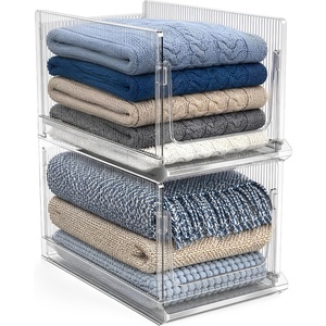 image:imageSorbus Stackable Storage Bins 4 Pack  Extra Large Clear Closet Organizers and Storage Foldable Shelf Organizer Baskets for Clothes Towels Garage ShelvingExtra Large  2 Pack