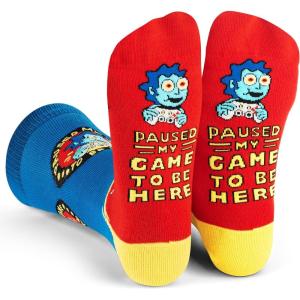imageFunny Socks for Book Lovers Teachers Gamers Musicians and Nerds  Unisex for Men Women and TeensPaused My Game to Be Here