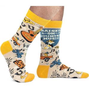 imageFunny Socks for Book Lovers Teachers Gamers Musicians and Nerds  Unisex for Men Women and TeensRaised on Country Music
