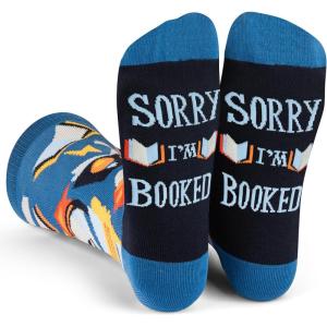 imageFunny Socks for Book Lovers Teachers Gamers Musicians and Nerds  Unisex for Men Women and TeensSorry Im Booked
