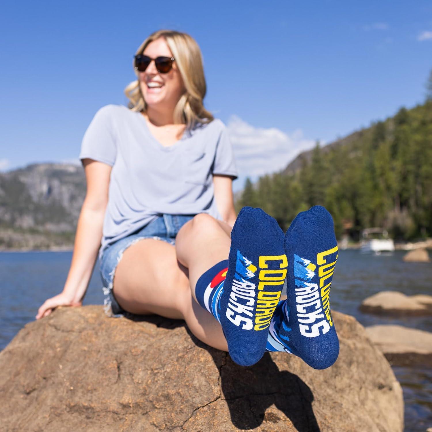 imageLavley Funny Socks for Outdoor Activities Lovers and More  Novelty Gifts for Men Women and TeensColorado Rocks