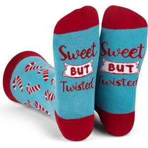 imageLavley Funny Holiday Socks For Adults and Teens Gifts For Christmas Thanksgiving Valentines Day HalloweenCandy Cane Sweet But Twisted