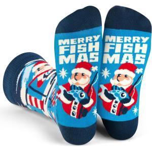 imageLavley Funny Holiday Socks For Adults and Teens Gifts For Christmas Thanksgiving Valentines Day HalloweenMerry Fishmas