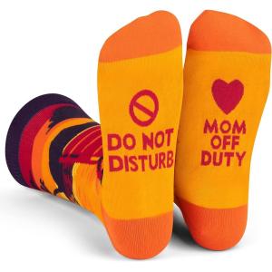 imageLavley Funny Novelty Socks for Women  Unisex One Size Fits Most  Gifts for Her Moms Grandmas and More Do Not Disturb Mom Off Duty