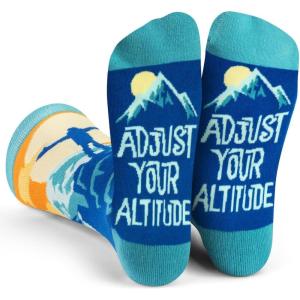 imageLavley Funny Socks for Outdoor Activities Lovers and More  Novelty Gifts for Men Women and TeensAdjust Your Altitude