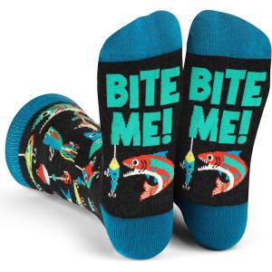 imageLavley Funny Socks for Outdoor Activities Lovers and More  Novelty Gifts for Men Women and TeensBite Me