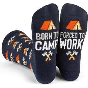 imageLavley Funny Socks for Outdoor Activities Lovers and More  Novelty Gifts for Men Women and TeensBorn to Camp