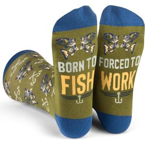 imageLavley Funny Socks for Outdoor Activities Lovers and More  Novelty Gifts for Men Women and TeensBorn to Fish