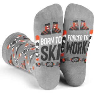 imageLavley Funny Socks for Outdoor Activities Lovers and More  Novelty Gifts for Men Women and TeensBorn to Ski
