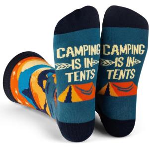 imageLavley Funny Socks for Outdoor Activities Lovers and More  Novelty Gifts for Men Women and TeensCamping is in Tents