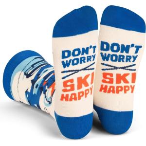 imageLavley Funny Socks for Outdoor Activities Lovers and More  Novelty Gifts for Men Women and TeensDont Worry  Ski Happy