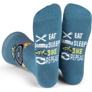 imageLavley Funny Socks for Outdoor Activities Lovers and More  Novelty Gifts for Men Women and TeensEat Sleep Bike Repeat