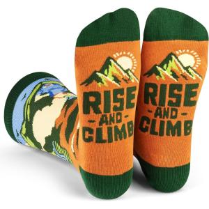 imageLavley Funny Socks for Outdoor Activities Lovers and More  Novelty Gifts for Men Women and TeensRise and Climb Green