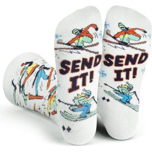 imageLavley Funny Socks for Outdoor Activities Lovers and More  Novelty Gifts for Men Women and TeensSend It Ski