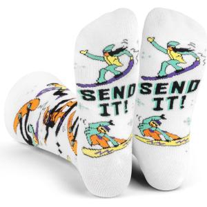 imageLavley Funny Socks for Outdoor Activities Lovers and More  Novelty Gifts for Men Women and TeensSend It Snowboard