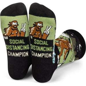 imageLavley Funny Socks for Outdoor Activities Lovers and More  Novelty Gifts for Men Women and TeensSocial Distancing Champion Bigfoot