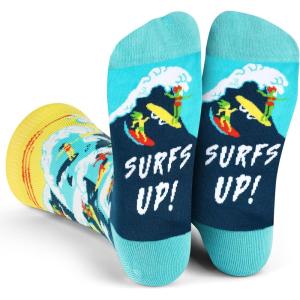 imageLavley Funny Socks for Outdoor Activities Lovers and More  Novelty Gifts for Men Women and TeensSurfs Up