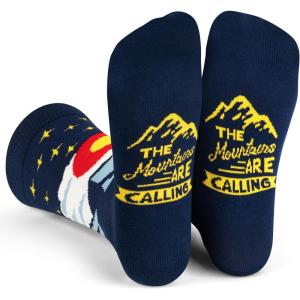 imageLavley Funny Socks for Outdoor Activities Lovers and More  Novelty Gifts for Men Women and TeensThe Mountains Are Calling