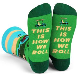 imageLavley Funny Socks for Outdoor Activities Lovers and More  Novelty Gifts for Men Women and TeensThis is How We Roll Golf