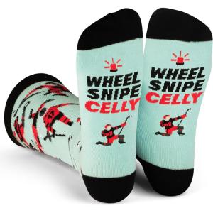 imageLavley Funny Socks for Outdoor Activities Lovers and More  Novelty Gifts for Men Women and TeensWheel Snipe Celly