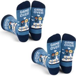imageLavley Funny Wedding Socks For Men and Women  Gifts For Groom Groomsmen Bride Bridesmaids and Wedding PartyGame Over 2 Pack