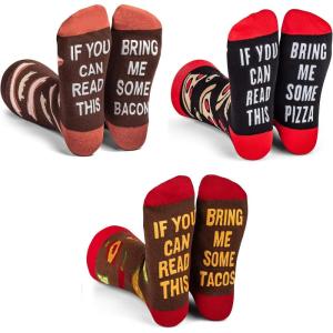 imageLavley If You Can Read This Bring Me Funny Socks  Novelty Gifts for Men Women and TeensVariety Pack BaconTacoPizza