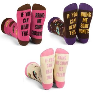imageLavley If You Can Read This Bring Me Funny Socks  Novelty Gifts for Men Women and TeensVariety Pack DonutChocIce Cream