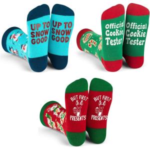 imageLavley Kids Christmas Socks  Funny Stocking Stuffers For Kids Size 15 Age 710Variety 3 Pack